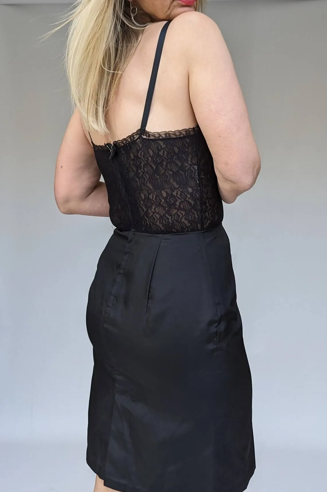 1950s Black Slip Cocktail Dress