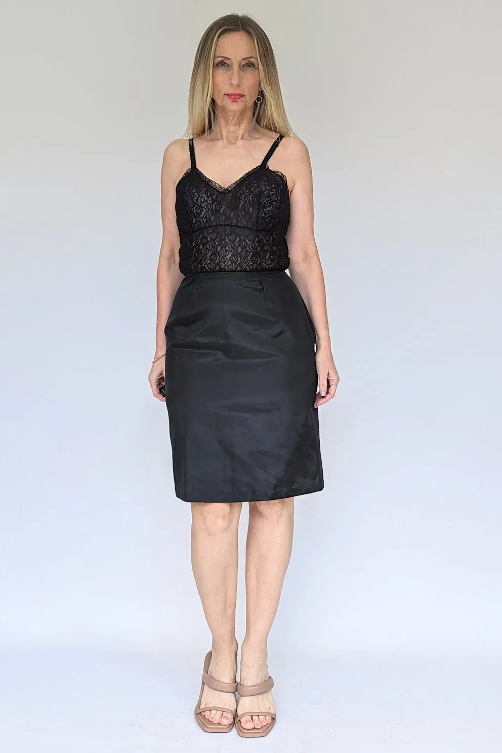 1950s Black Slip Cocktail Dress
