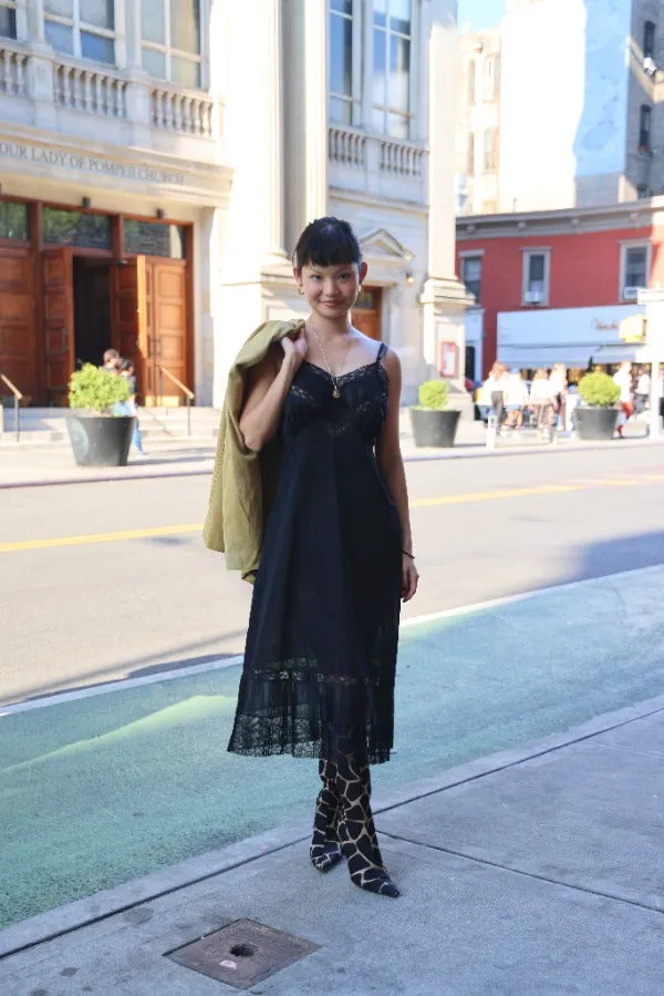 60s Lace Paneled Pleated Slip Dress
