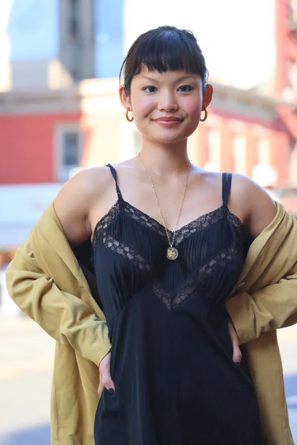 60s Lace Paneled Pleated Slip Dress