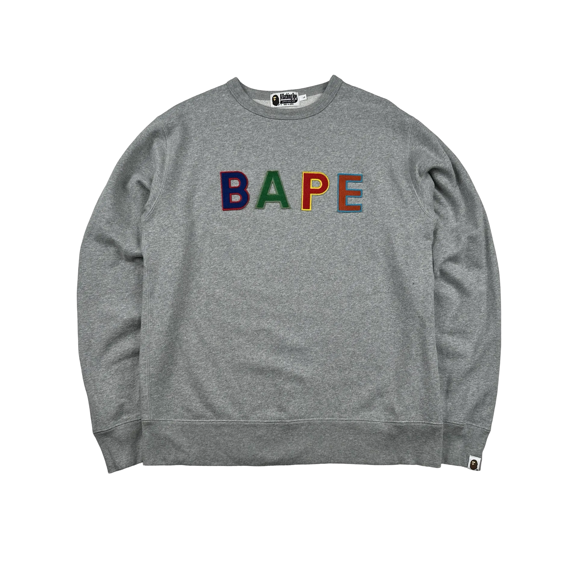 BAPE Spellout Grey Crewneck Jumper - Large