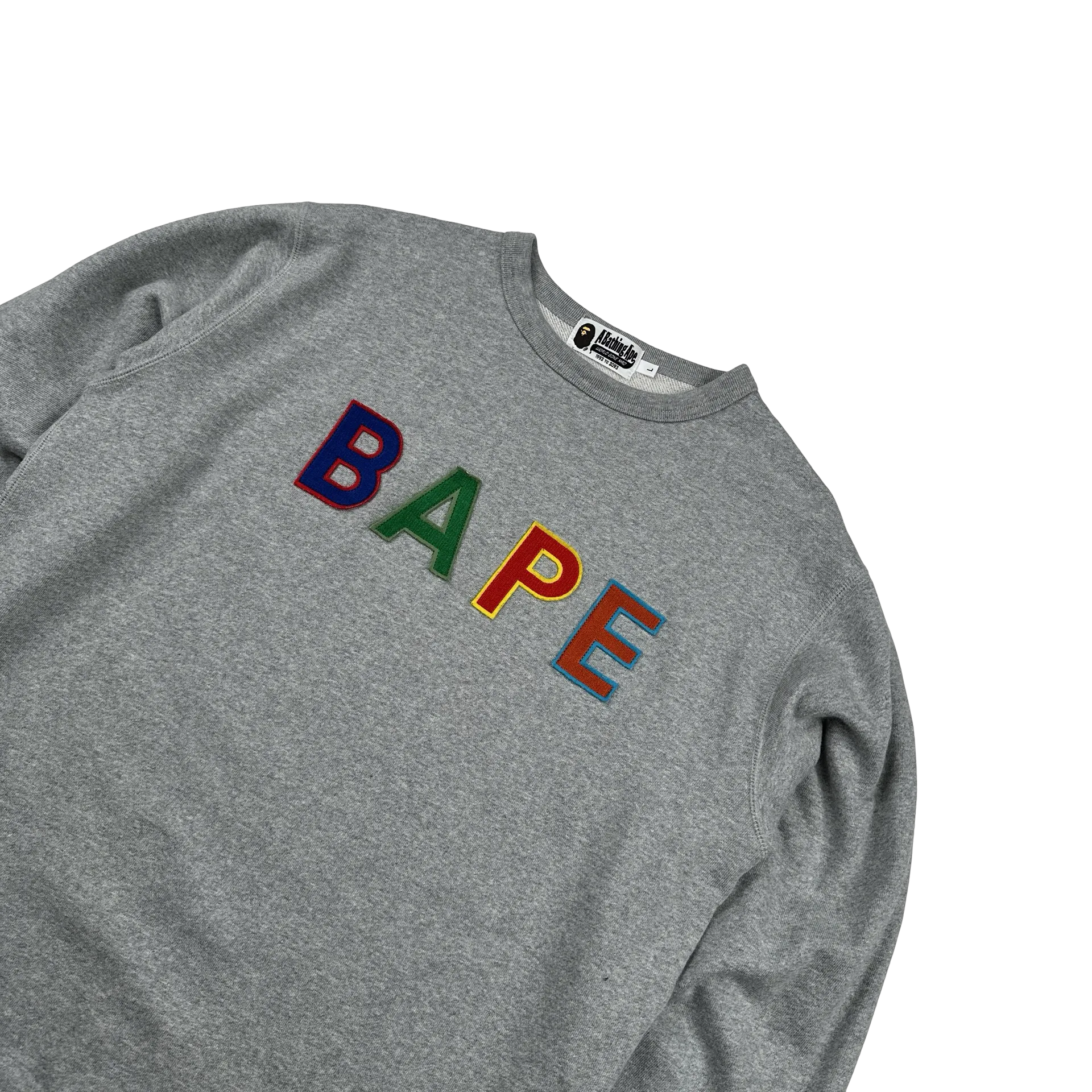 BAPE Spellout Grey Crewneck Jumper - Large