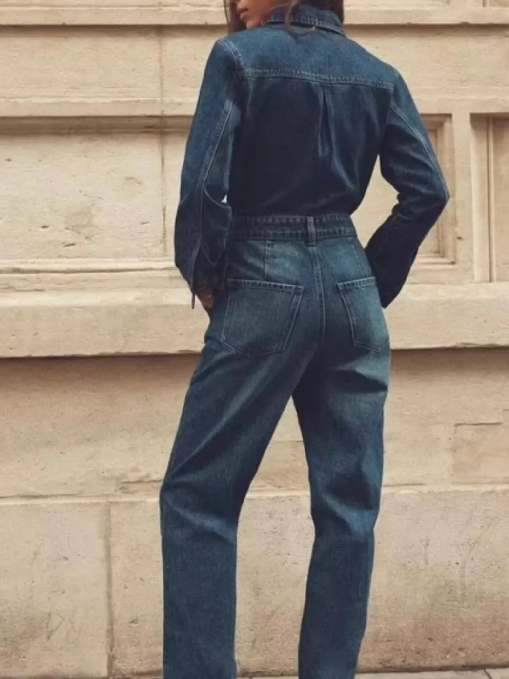 Blue denim long sleeves painter jumper