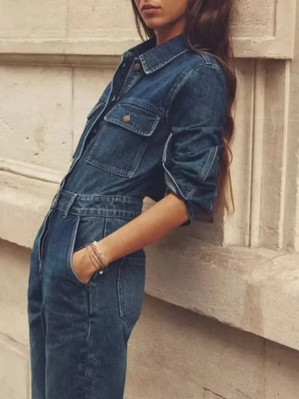 Blue denim long sleeves painter jumper