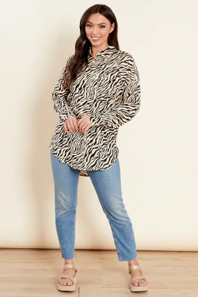 Brown Zebra Print Oversized Shirt