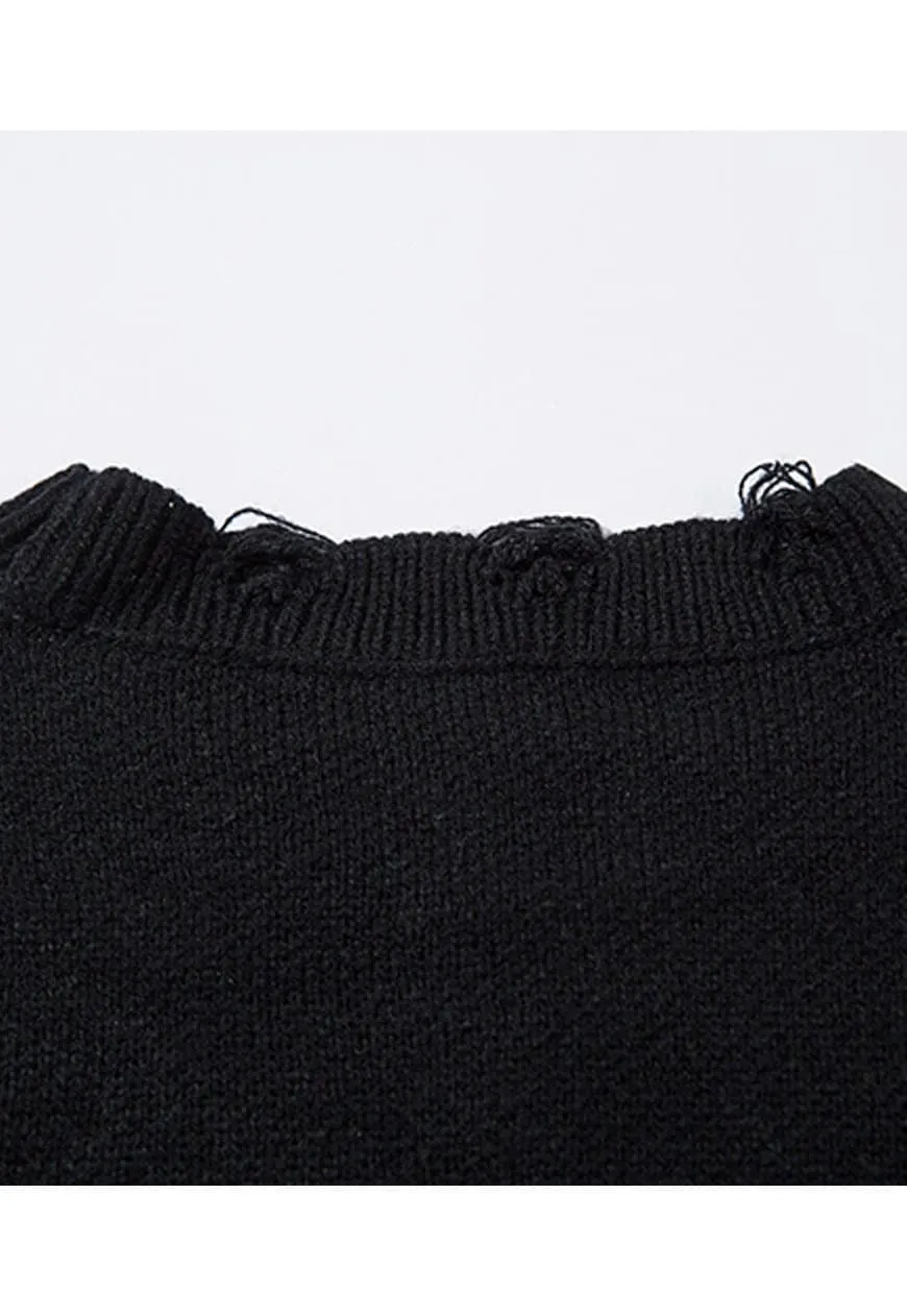 Butterfly sweater black white ripped goth jumper grunge top