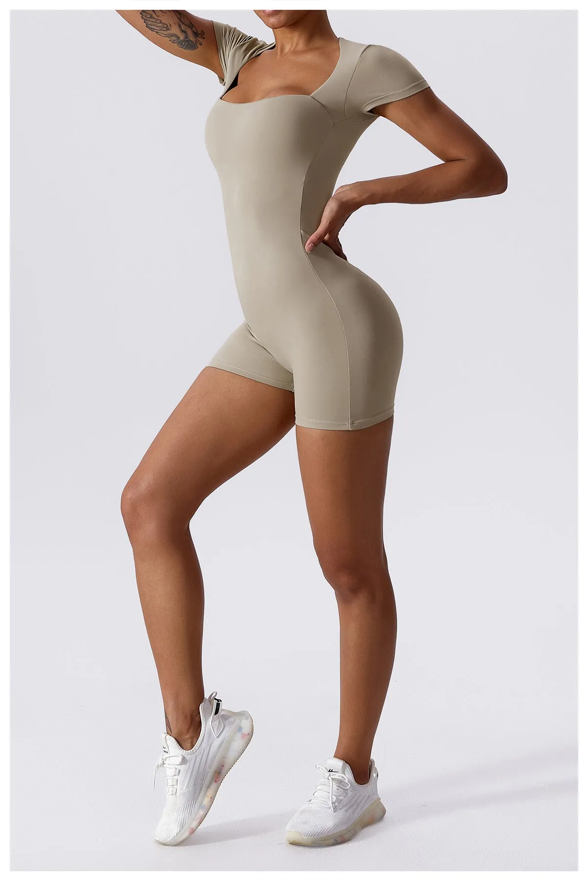Cap Sleeve Square Neck Yoga Romper