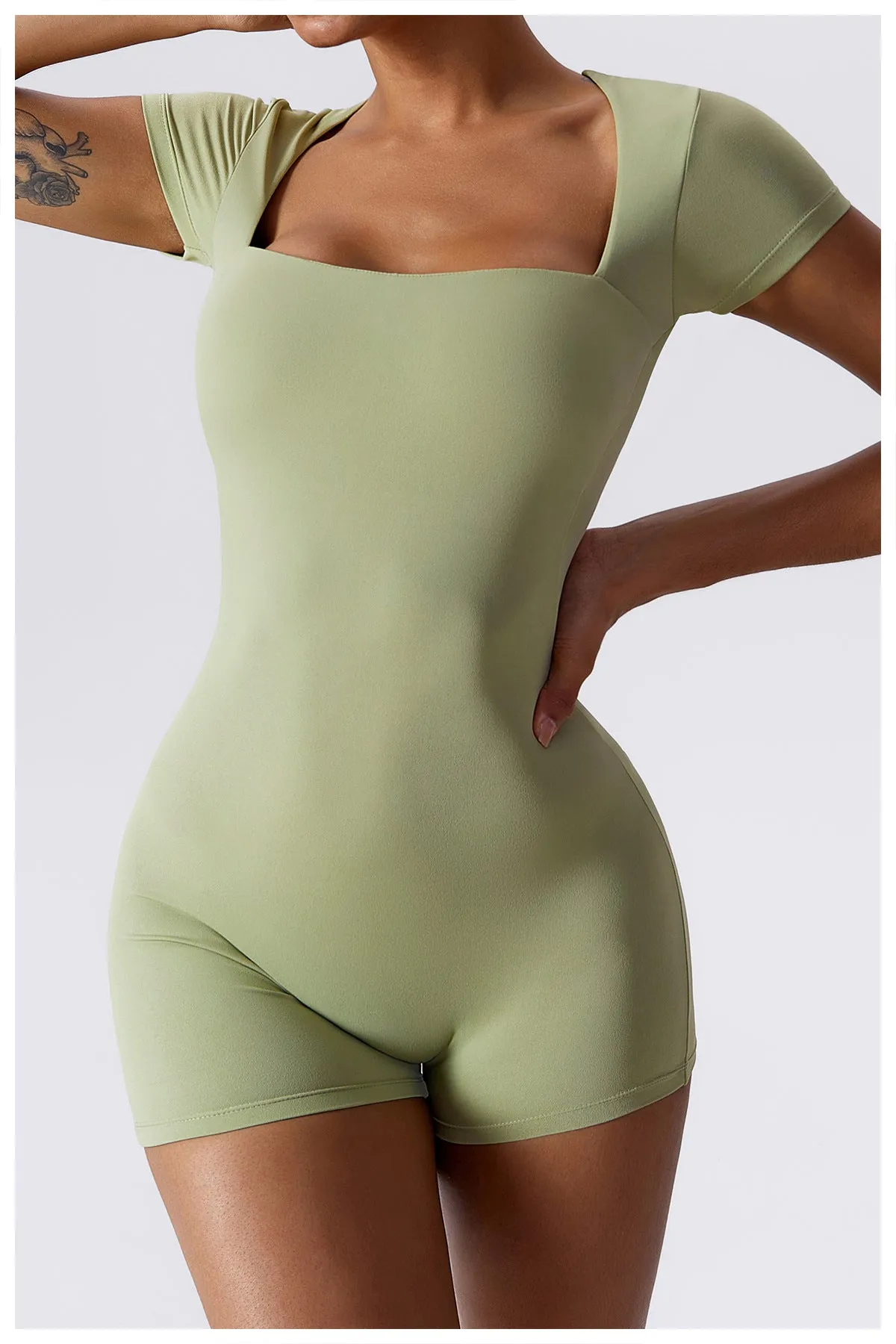 Cap Sleeve Square Neck Yoga Romper