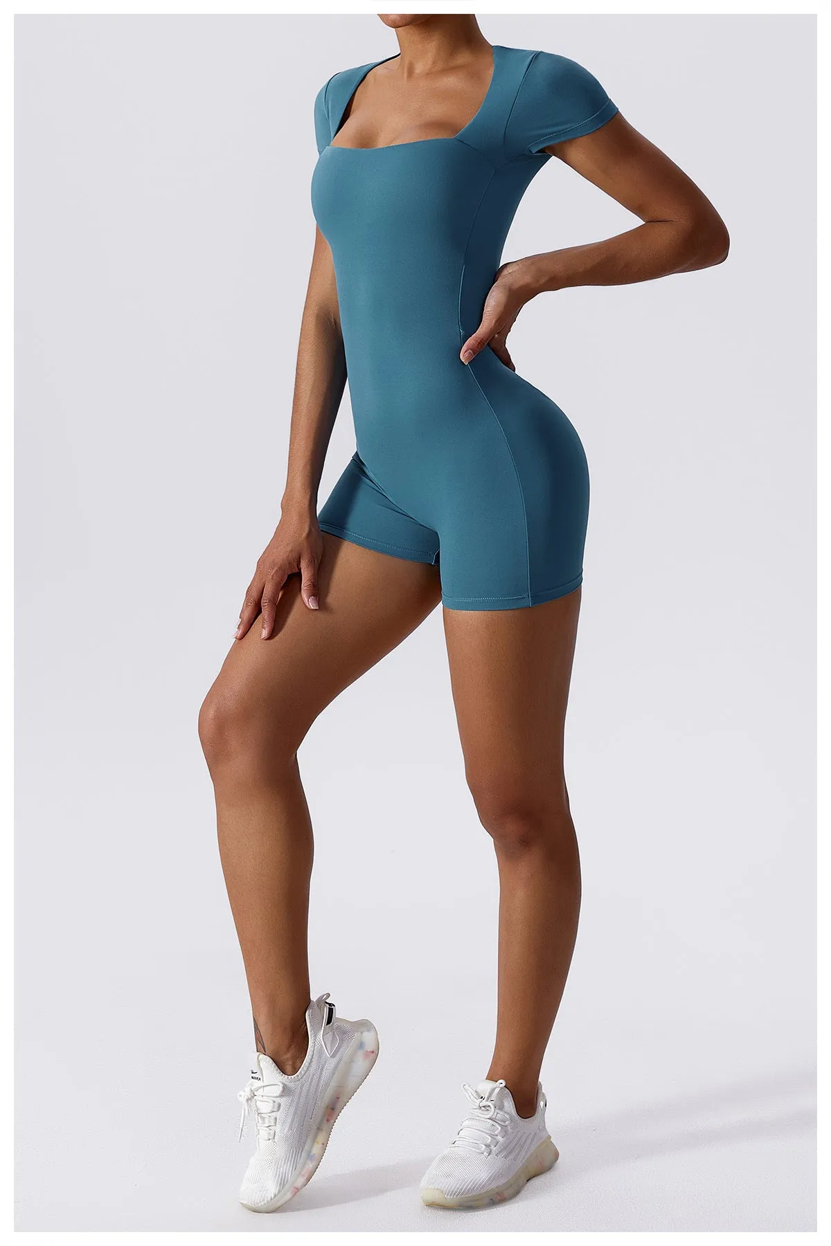 Cap Sleeve Square Neck Yoga Romper