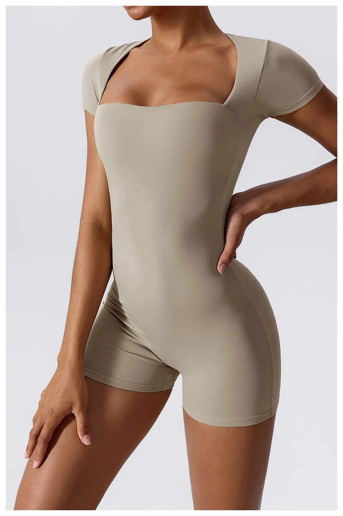 Cap Sleeve Square Neck Yoga Romper