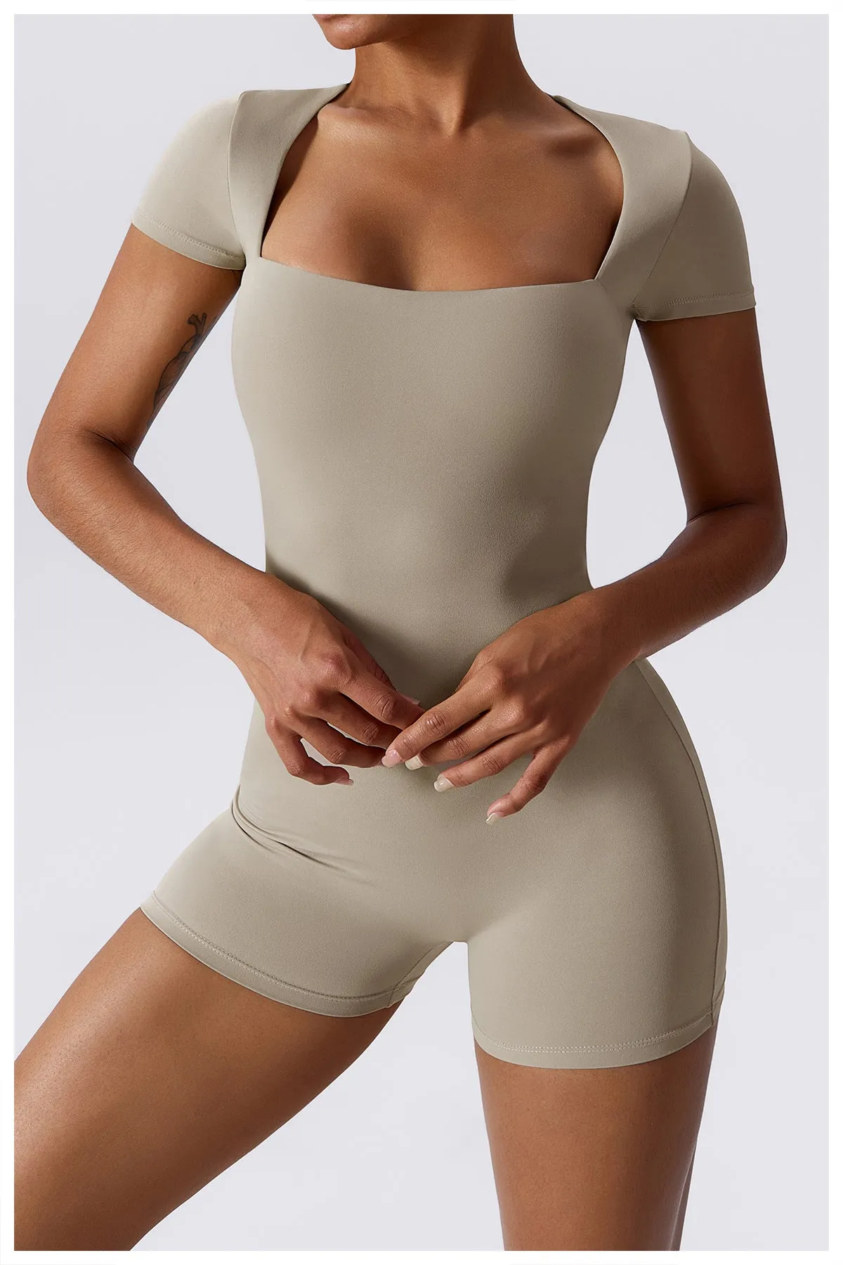 Cap Sleeve Square Neck Yoga Romper