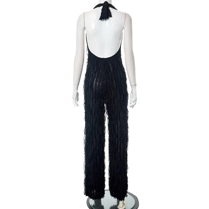 Classy Mesh Backless  Wideleg  Party JumpSuit