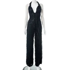 Classy Mesh Backless  Wideleg  Party JumpSuit