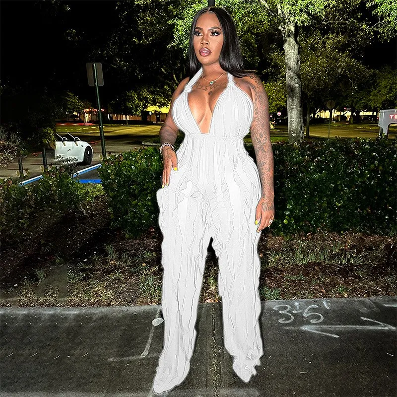 Classy Mesh Backless  Wideleg  Party JumpSuit