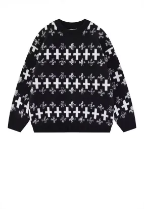 Cross sweater knitted Gothic jumper grunge top in black