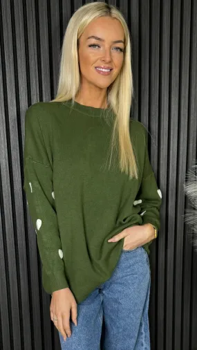 Eilish Green Heart Sleeve Detail Jumper