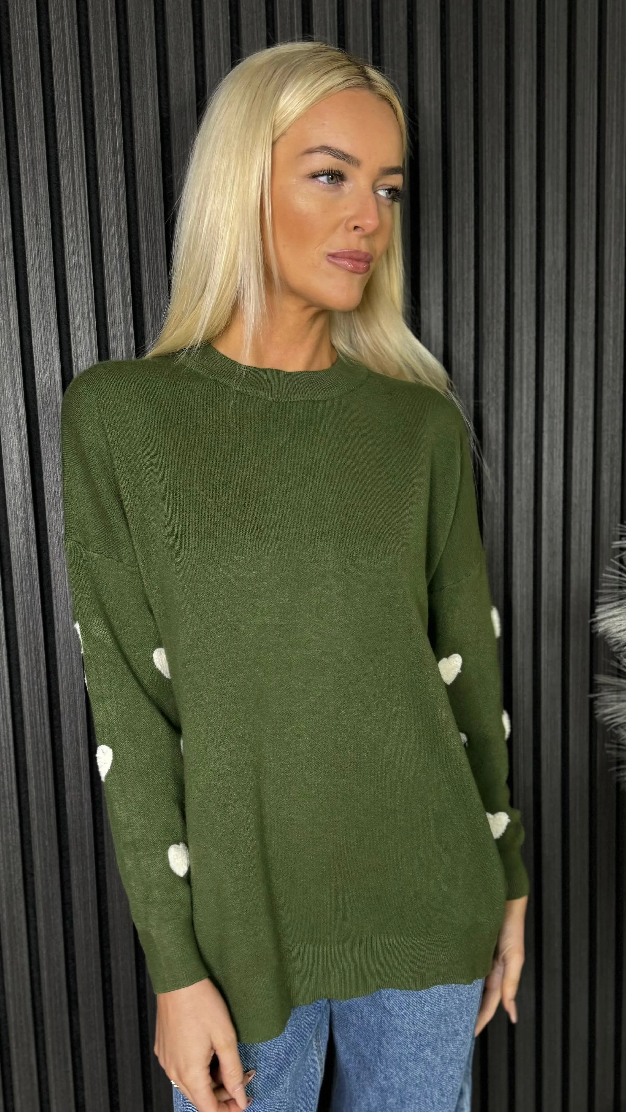 Eilish Green Heart Sleeve Detail Jumper