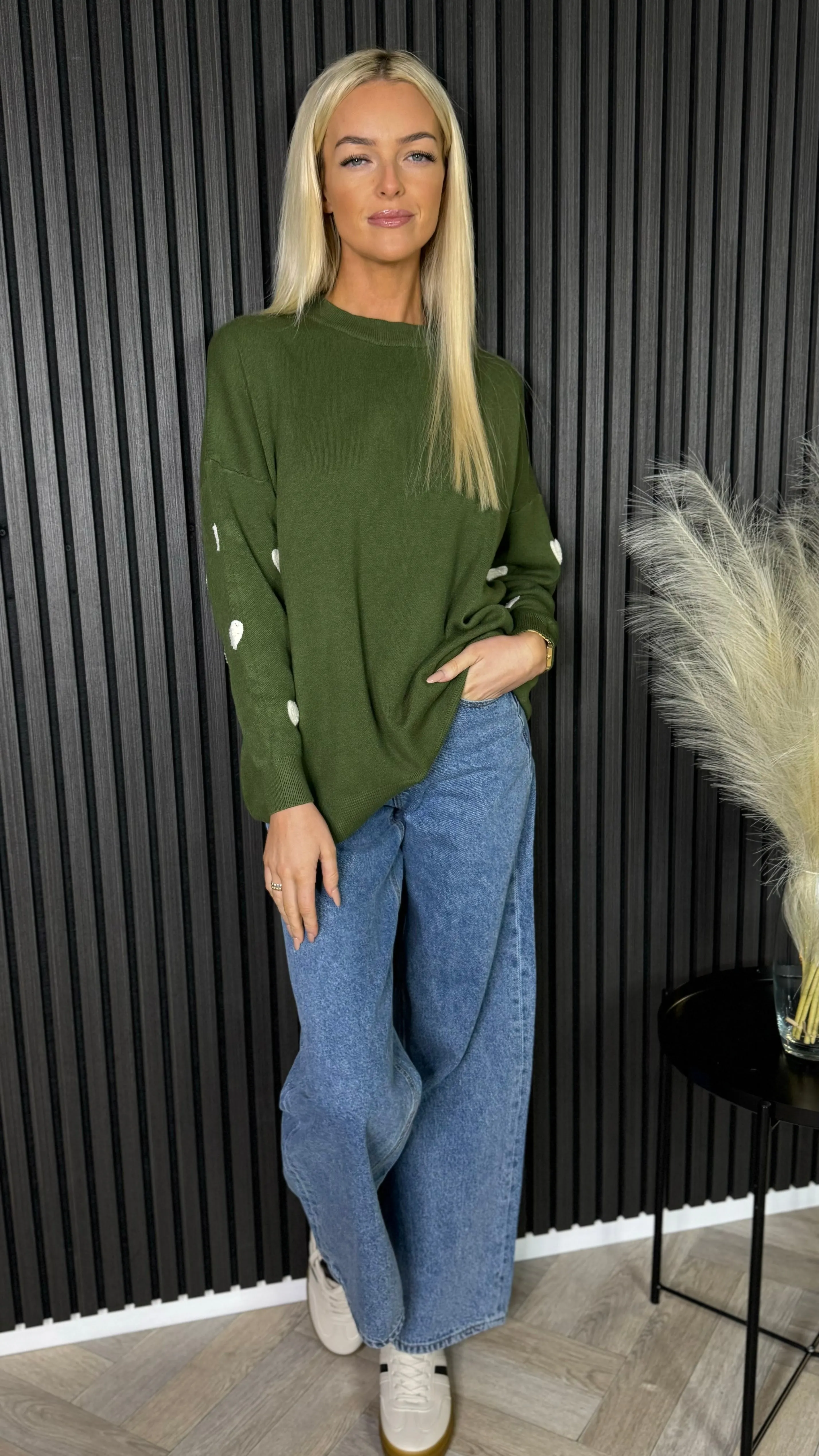 Eilish Green Heart Sleeve Detail Jumper