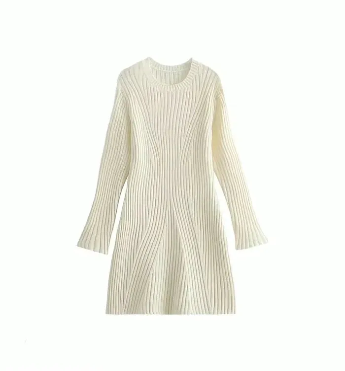 Elegant rib knitted jumper dress - long sleeved