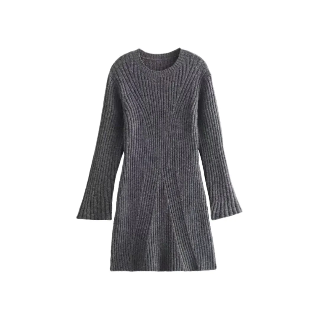 Elegant rib knitted jumper dress - long sleeved