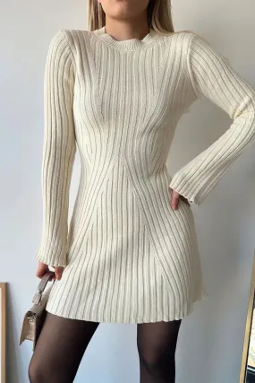 Elegant rib knitted jumper dress - long sleeved