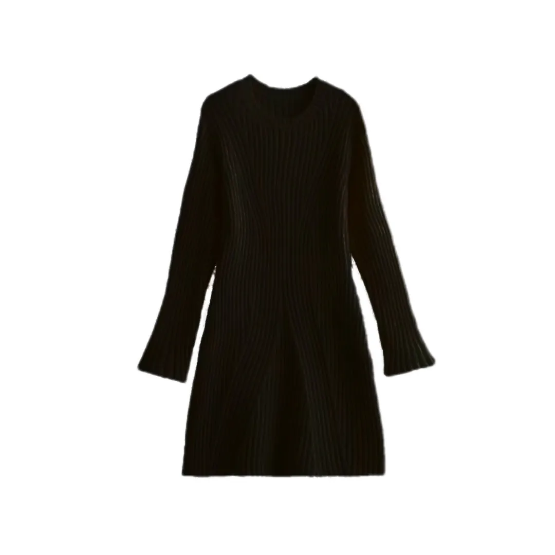 Elegant rib knitted jumper dress - long sleeved