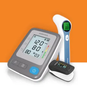 Fingertip Pulse Oximeter   Non-Contact Infrared Thermometer   Compact Blood Pressure Monitor Bundle