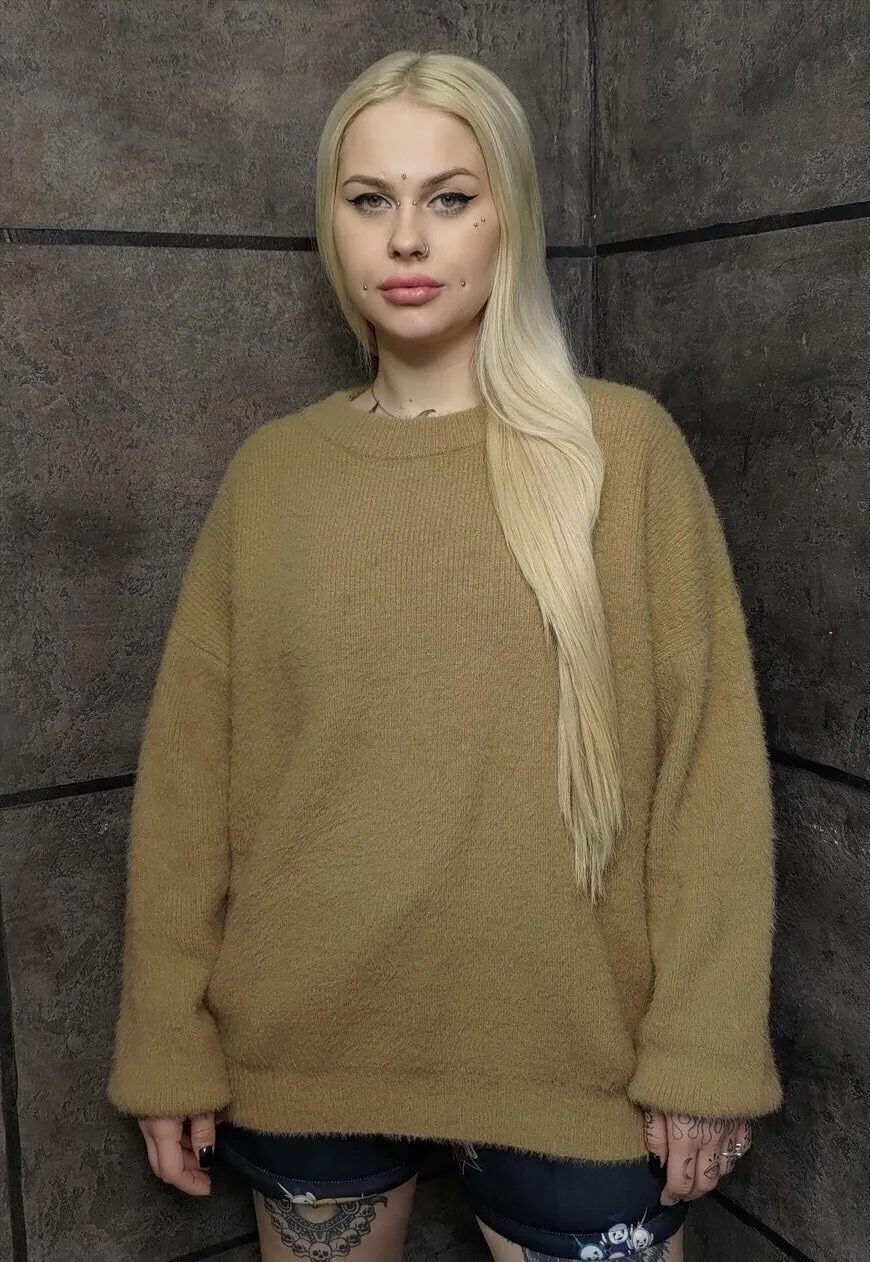 Fluffy sweater in pink soft jumper in dusty pastel brown