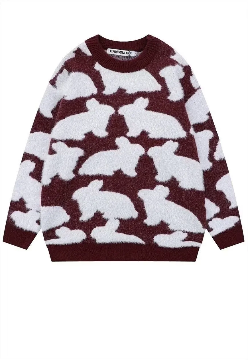 Fluffy sweater knitted rabbit jumper distressed punk top