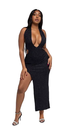 FORGIVING HIGH SPLIT HALTER MAXI