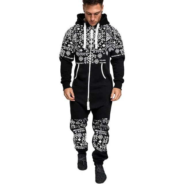 Herren Sets Herren Jumpsuit ein Stück Herren Kapuze Jumpsuit Camouflage Print Persönlichkeit Casual Anzüge Männer