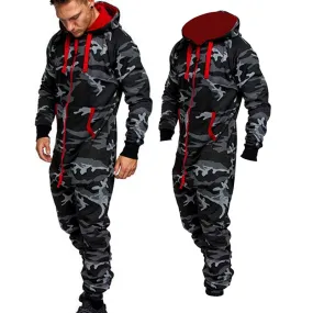 Herren Sets Herren Jumpsuit ein Stück Herren Kapuze Jumpsuit Camouflage Print Persönlichkeit Casual Anzüge Männer