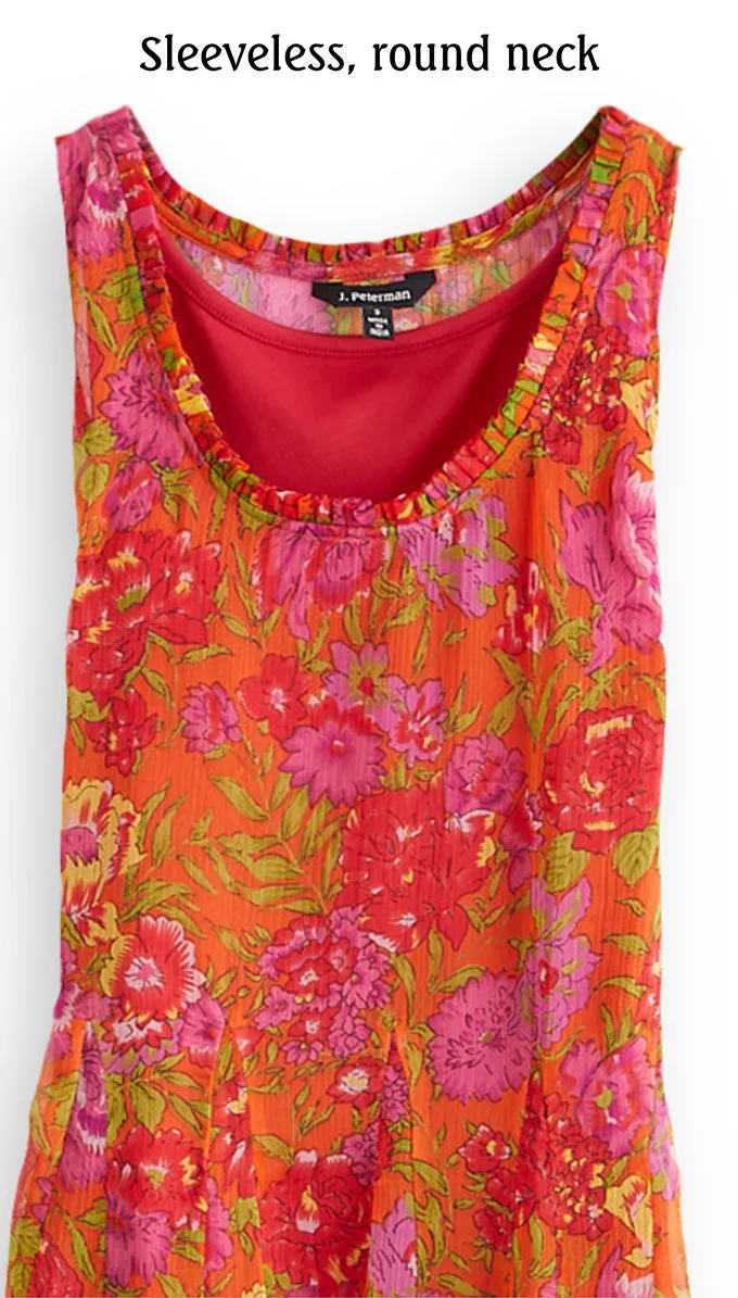 J. Peterman Women's Classic Fit Flowy A-Line Get Noticed Tropical Floral Crewneck Dress in Orange