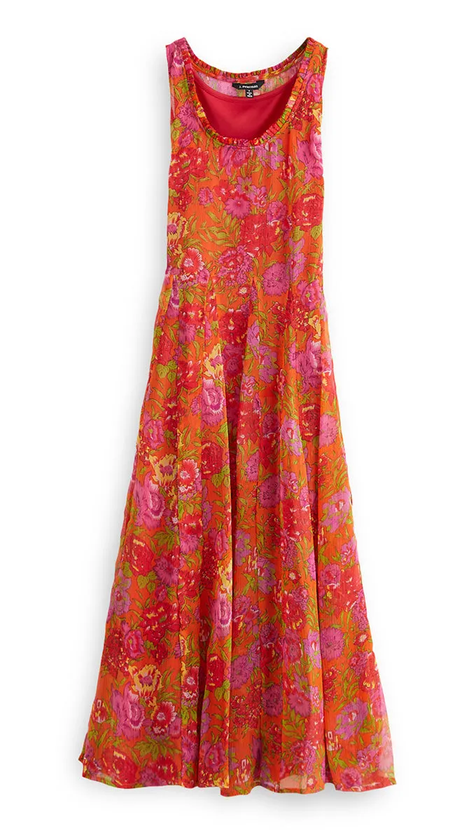 J. Peterman Women's Classic Fit Flowy A-Line Get Noticed Tropical Floral Crewneck Dress in Orange
