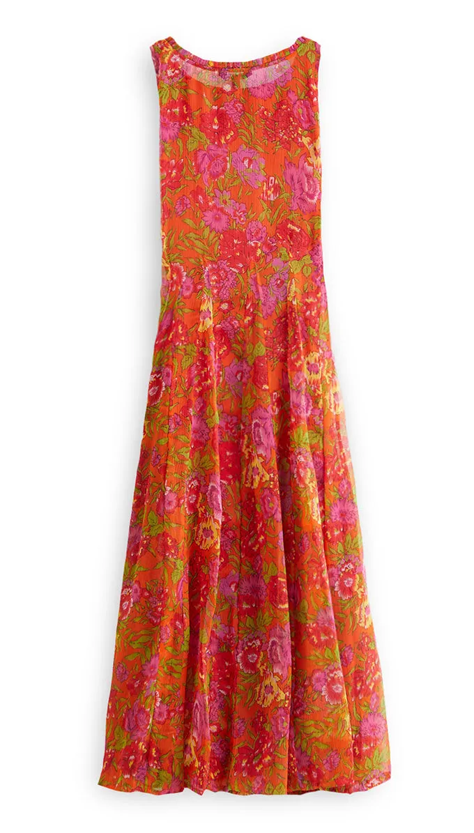 J. Peterman Women's Classic Fit Flowy A-Line Get Noticed Tropical Floral Crewneck Dress in Orange