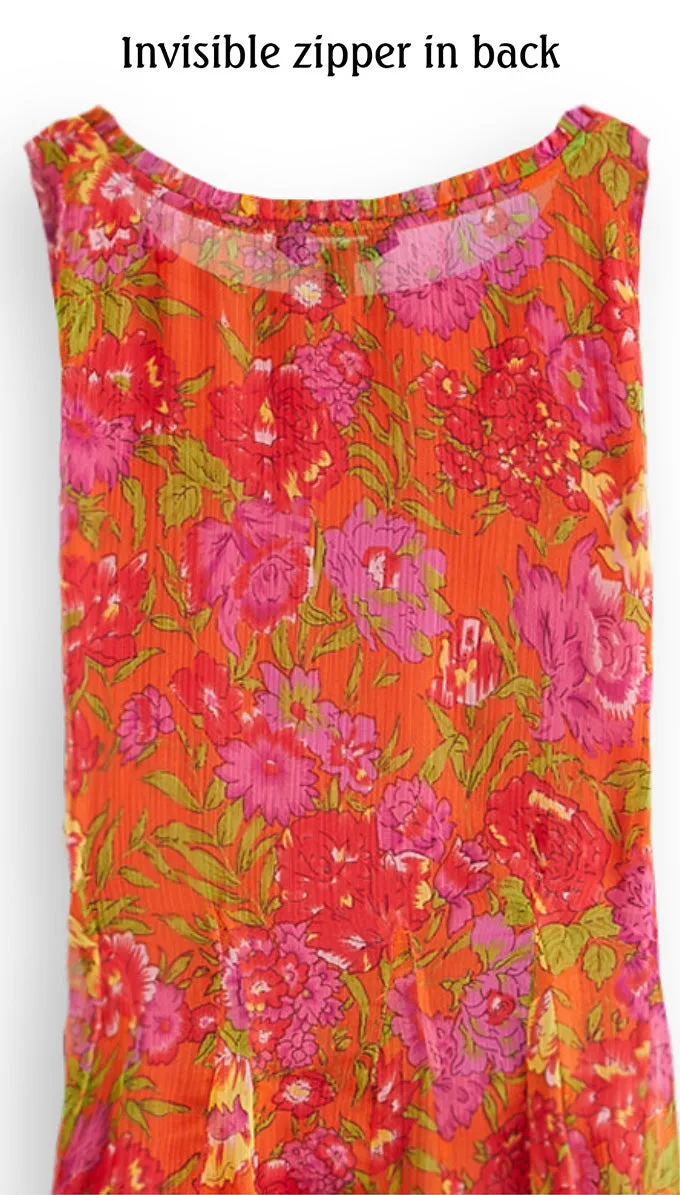 J. Peterman Women's Classic Fit Flowy A-Line Get Noticed Tropical Floral Crewneck Dress in Orange