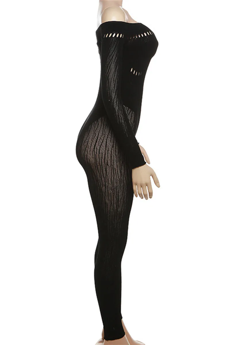 JG0415 Off Shoulder Mesh Jumpsuits
