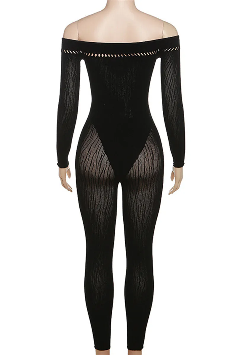JG0415 Off Shoulder Mesh Jumpsuits
