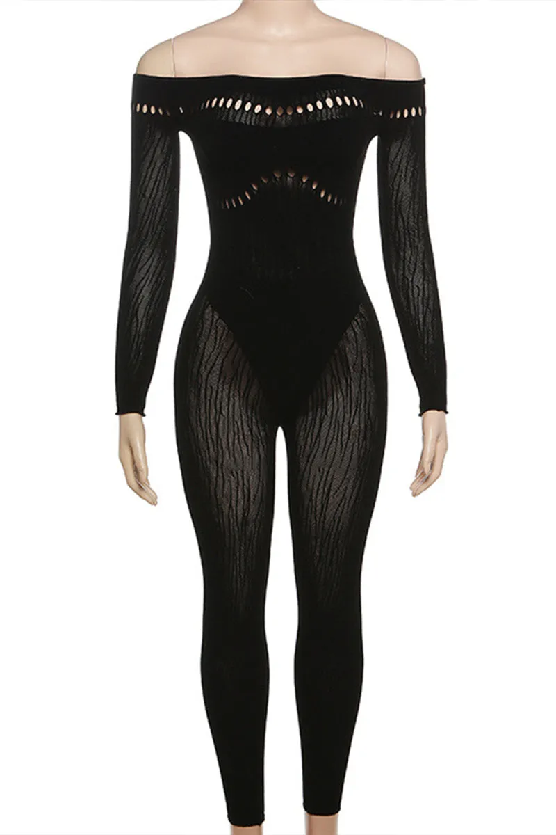 JG0415 Off Shoulder Mesh Jumpsuits