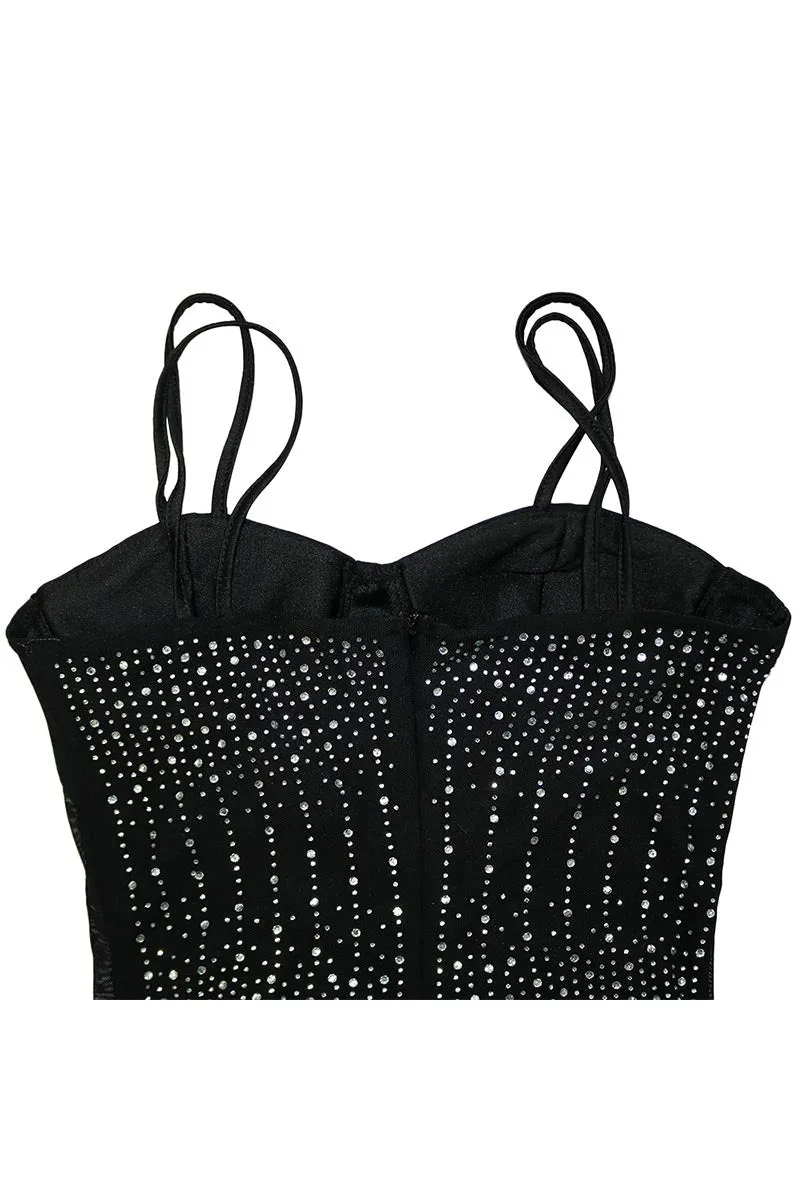 JH656 Rhinestone Sheer Spaghetti Strap Jumpsuit