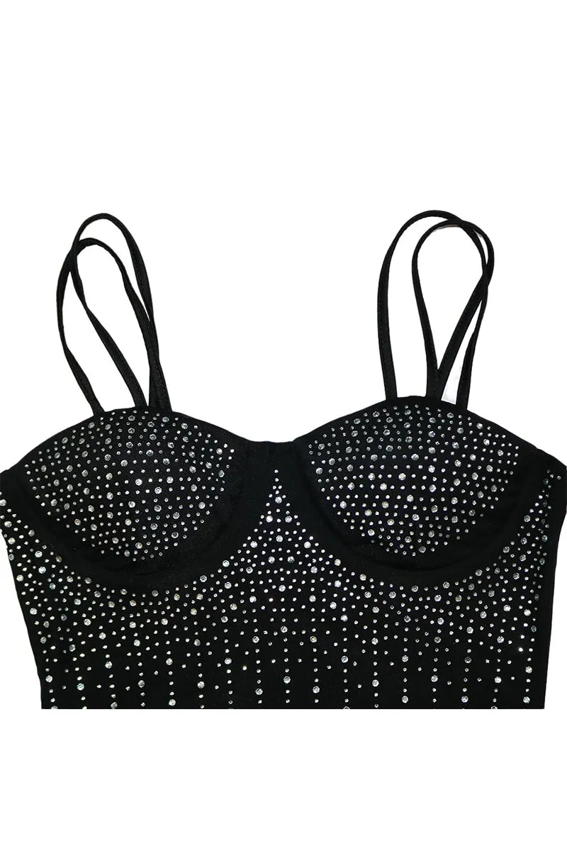 JH656 Rhinestone Sheer Spaghetti Strap Jumpsuit
