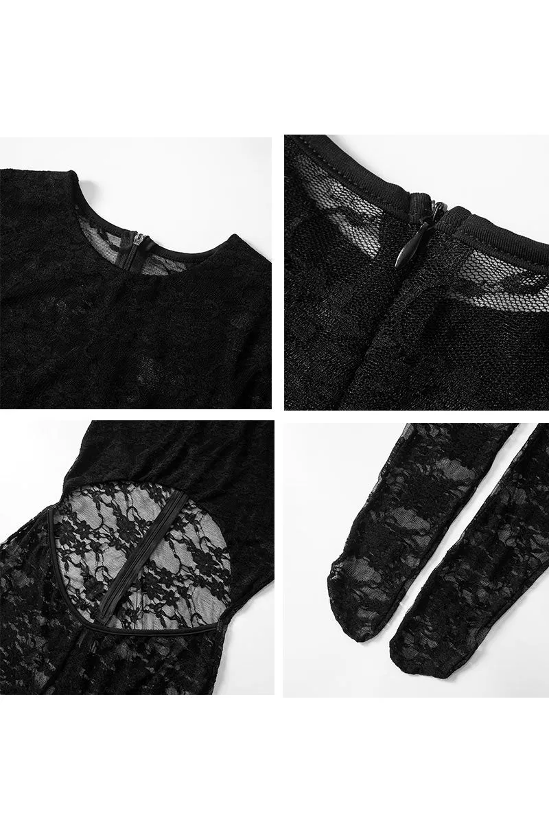 JL670 Lace Long Sleeve Hollow Out Jumpsuit