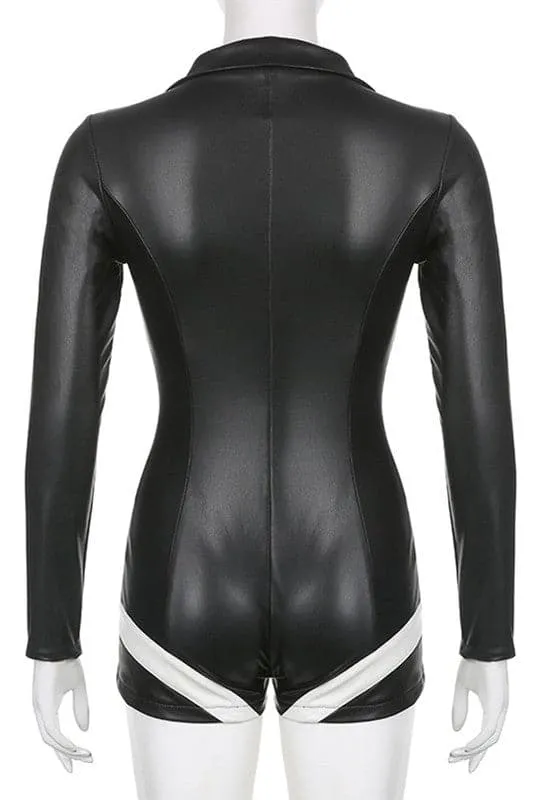 JY094 Faux Leather Zip Up Rompers