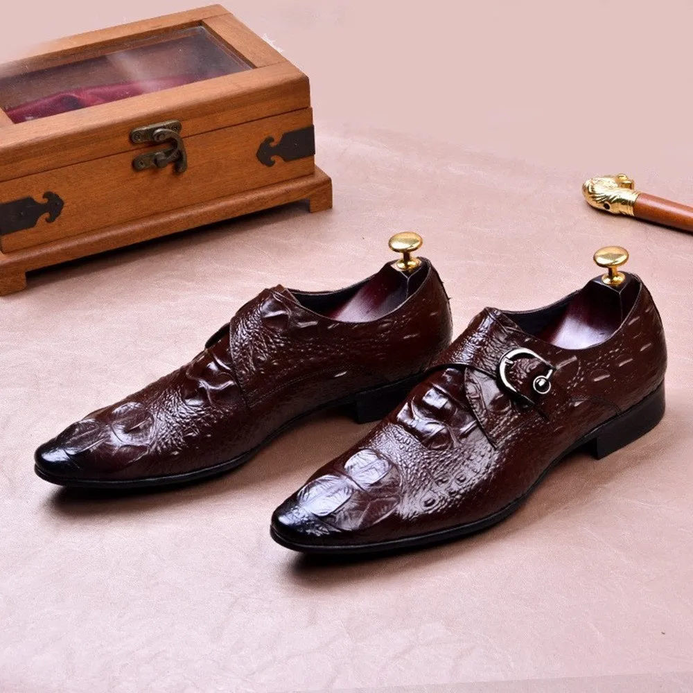 Men Pointed Black Monk Strap Shoes