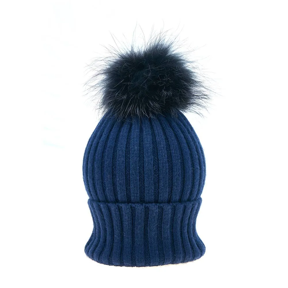 Navy Vail Hat and Pom-Pom Set