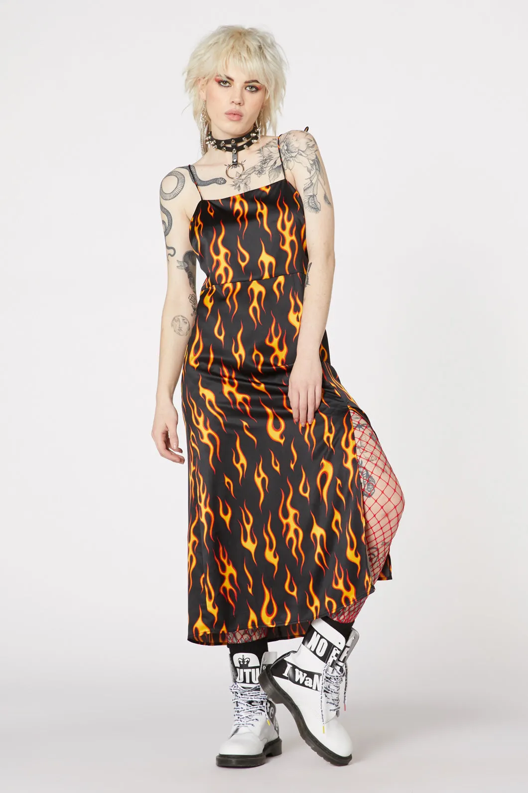 On Fire Satin Slip Dress
