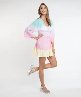 Pastel Rainbow Crinkle Cotton Summer Sun Dress