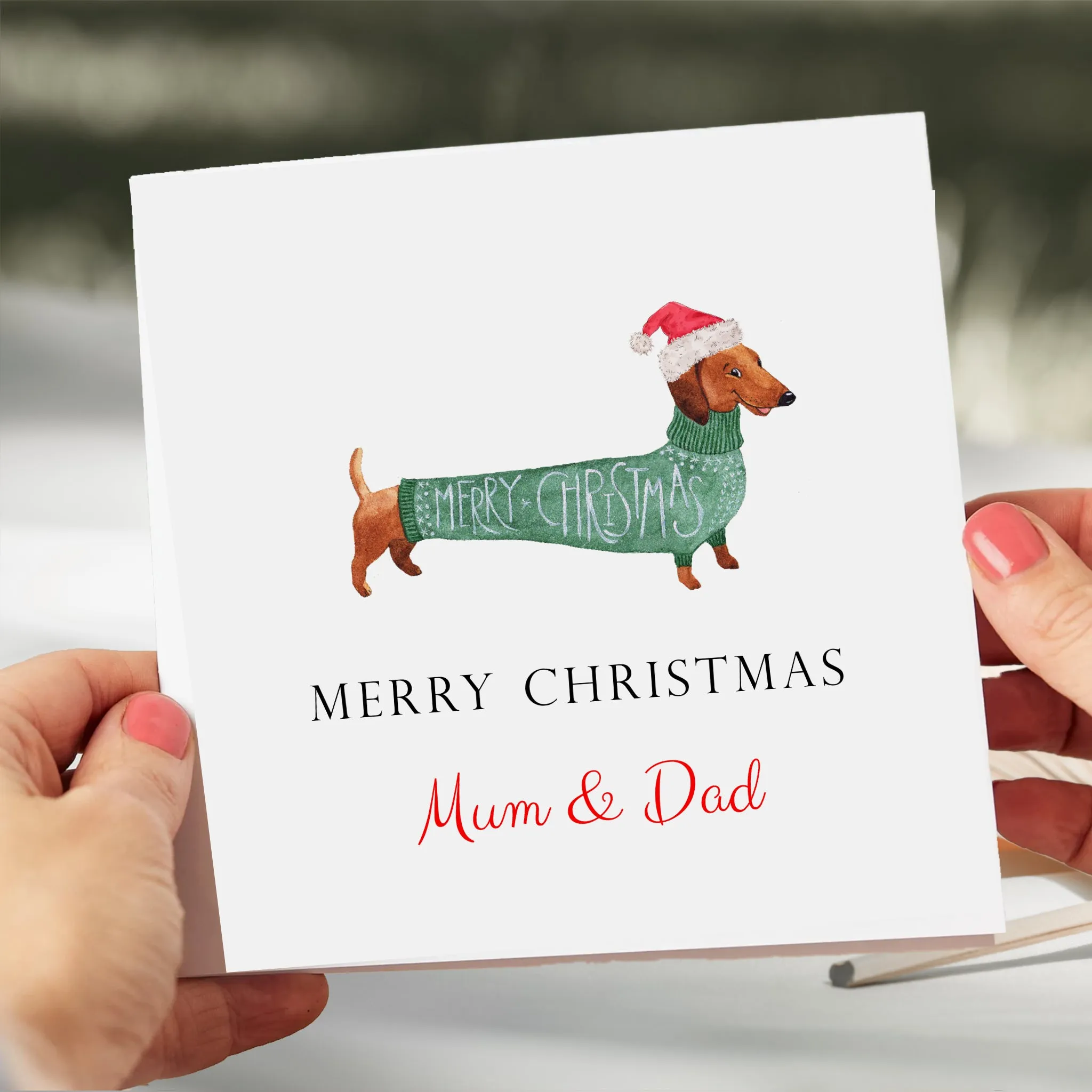 Personalised Christmas Card Daschund Dog