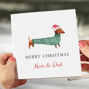 Personalised Christmas Card Daschund Dog