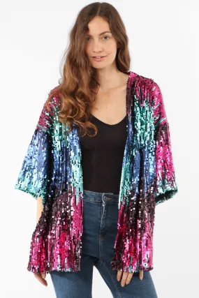 Pink Blue Multi Coloured Sequin Kimono Jacket